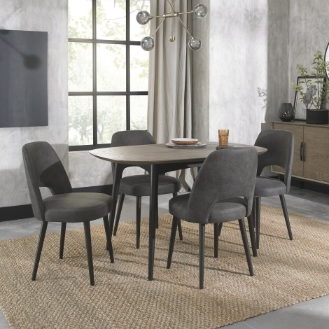 Vintage - Weathered Oak & Peppercorn - 4 Seater Rectangular Dining Table & 4 Upholstered Chairs in Dark Grey Fabric- Tapered Legs