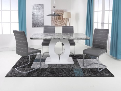 Neptune - Medium - Rectangle - 150cm/1.5m - Grey/White - Marble Effect - Dining Table & 4 Callisto - Upholstered - Grey Leather Effect - Dining Chair