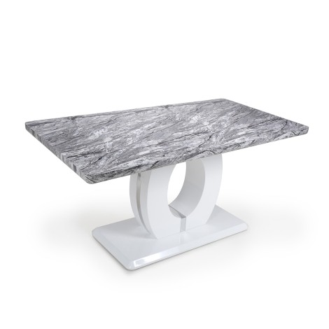 Neptune - Grey Marble Effect Dining Table - 1.5cm - White High Gloss Circular Base