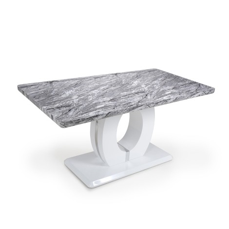 Neptune - Grey - Marble Effect Top - 1.5cm - Medium Dining Table - White High Gloss Circular Base