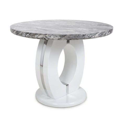 Neptune - Round - Grey Marble Effect Top - Dining Table - White High Gloss Circular Base