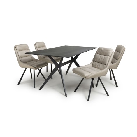 Timor - Rectangular - 160cm/1.6m - Black Ceramic Top - Sinister Stone - Dining Table & 4 Arnhem - Cream - Swivel Leather Effect - Upholstered - Dining Chair