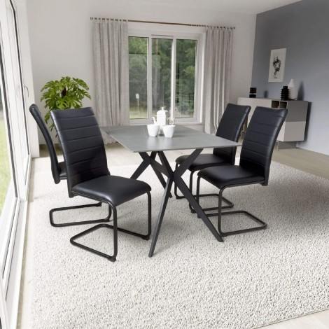 Timor - Rectangular - 120cm/1.2m - Grey Ceramic Top - Sinister Stone - Dining Table & 4 Carlisle - Black - Mottled Leather Effect Fabric - Upholstered - Dining Chair