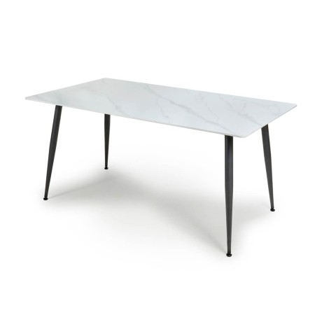 Monaco - White - Marble Effect Top - 1.6m - Medium Dining Table - Black Metal Legs