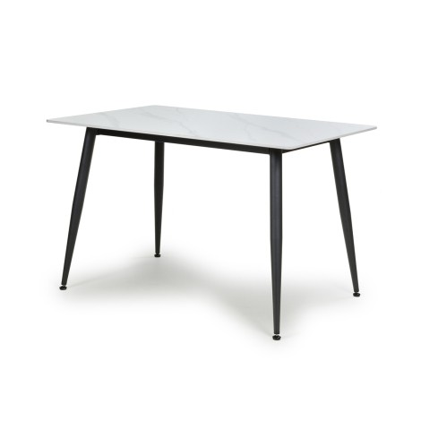 Monaco - White Ceramic Marble Top - 1.2m - Small Dining Table - Black Metal Legs