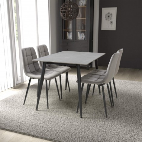 Monaco - Rectangle - 120cm/1.2m - Four Seater - Ceramic - Grey Granite Finish - Dining Table & 4 Madison - Upholstered - Grey Velvet Fabric - Dining Chair