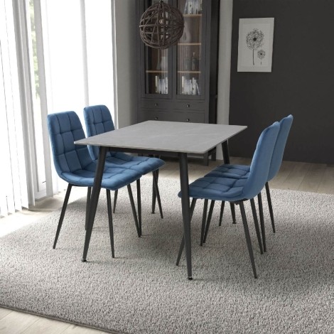 Monaco - Rectangle - 120cm/1.2m - Four Seater - Ceramic - Grey Granite Finish - Dining Table & 4 Madison - Upholstered - Blue Velvet Fabric - Dining Chair