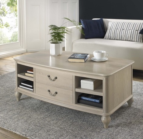 Bordeaux - Chalk Oak - Rectangular - 2 Drawer Coffee Table - Delicate Turned Legs