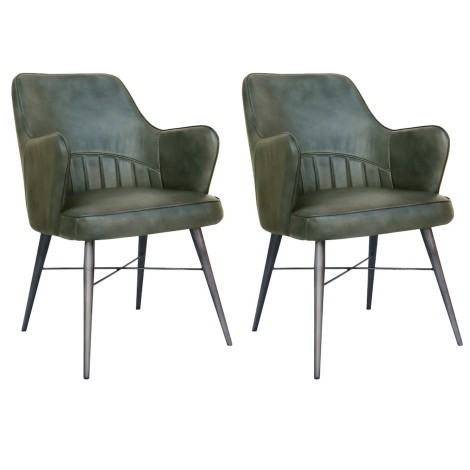 Pair Of - Burnham - Light Grey - Faux Leather - Iron Frame - Industrial - Dining Arm Chairs
