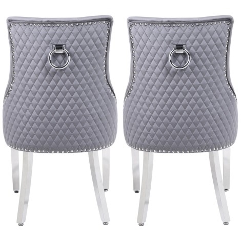 Majestic Grey Velvet, Silver Ring Knocker Chair (Pair)