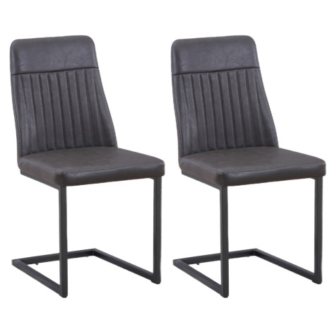 Baumhaus - Pair Of - Urban Elegance - Grey Faux Leather - Steel Frame - Dining Chairs VPR03C