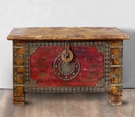 Accent - Hand Painted - Mango Wood - Old Treasure Chest - Storage Trunk