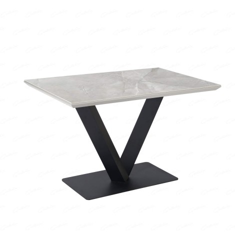 Alicia - Grey - 120cm - Polished Ceramic Dining Table - Black V Metal Frame