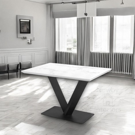 Alicia 120cm White Ceramic Dining Table Black V Frame