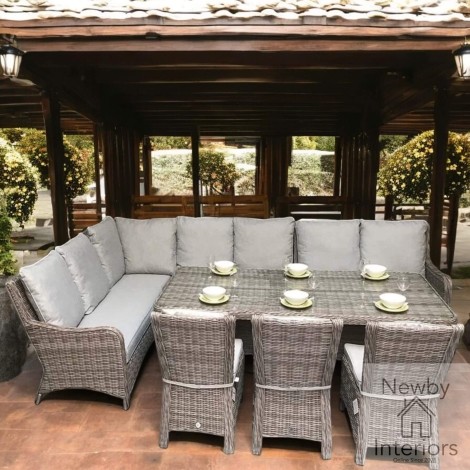 Alexandra Outdoor Grey Rattan Corner Sofa With Table & Chairs