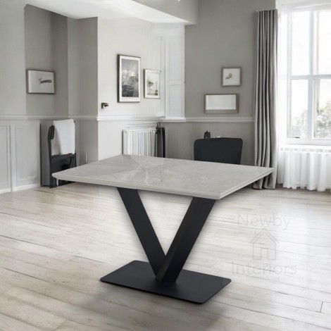 Alicia 120cm Gloss Grey Ceramic Dining Table Black V Frame