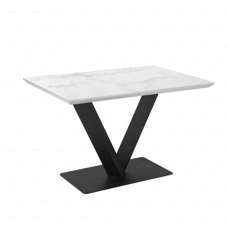 Alicia - White - 120cm - Polished Ceramic Dining Table - Black V Metal Frame