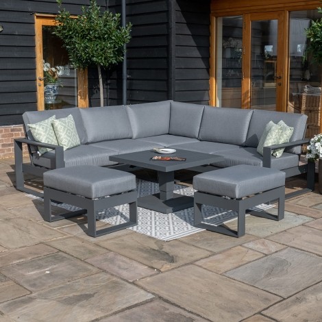 Amalfi Small Corner Dining with Square Rising Table and Footstools / Grey