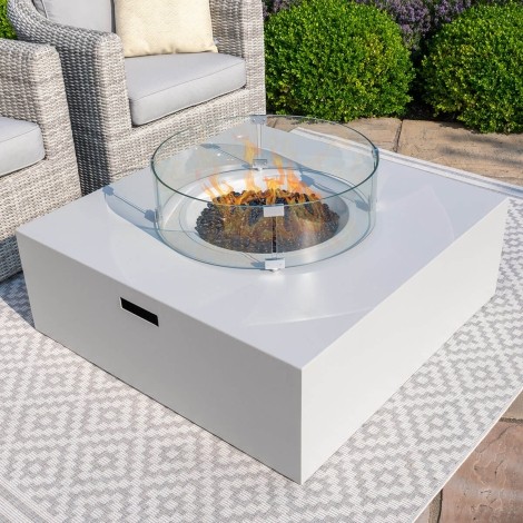 Fire Pit Coffee Table 100cm x 100cm Square / Pebble White