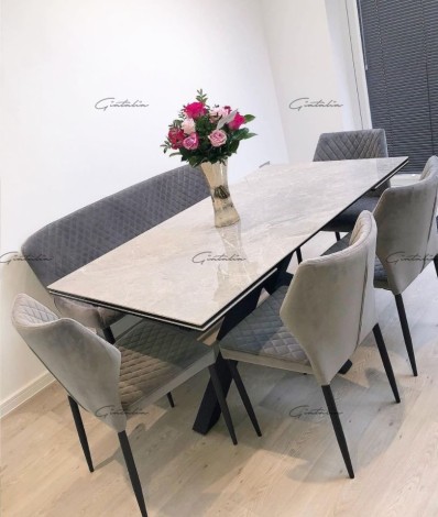 Phoenix - Grey - 160-240cm - Polished Ceramic Extending Dining Table - Starburst Black Legs