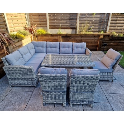 Amy - Outdoor - Grey - Corner sofa and 3 Chairs with 140cm Dining Table - UV Treated Wicker