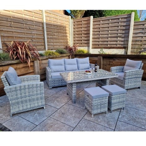 Amy Outdoor Grey Rattan Sofa Dining Set