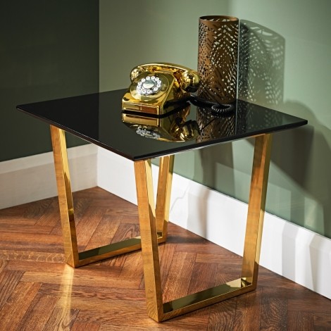 Anitbes - Black High Gloss - Gold Frame - Lamp Table