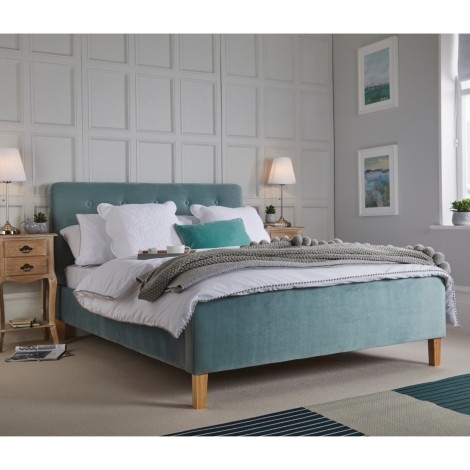 Pierre Aqua Blue Fabric King Bed