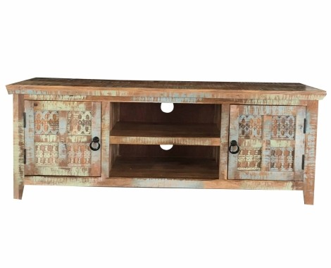 Aravali - Brown - Mango Wood - Plasma TV Unit / Media Unit - 2 Doors With Open Shelf