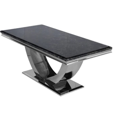 Arial - Black & Gold Marble Top - 160cm/1.6m - Rectangular Dining Table - Stainless Steel Swooping Base