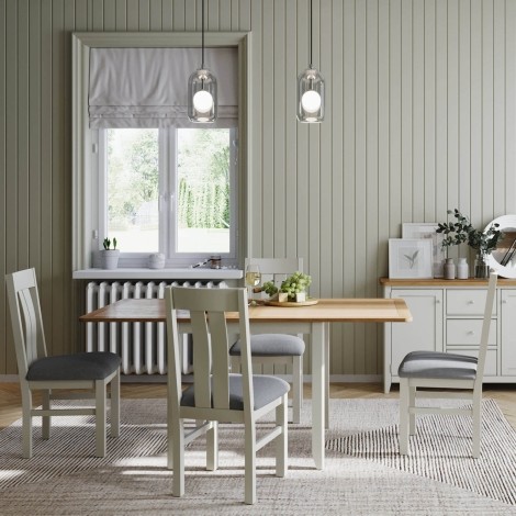 Arlena - Oak Flip Top 85cm to 170cm/.85m to 1.70m Extending Dining Table and 6 Upholstered Seat Pad Dining Chair - Grey Painted Finish