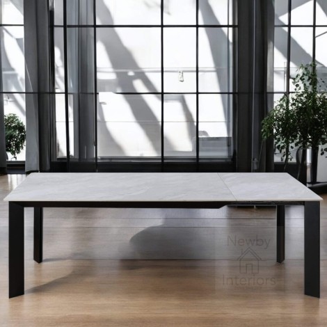 Armeno Gloss Grey Ceramic Side Extending Dining Table (160-220cm)