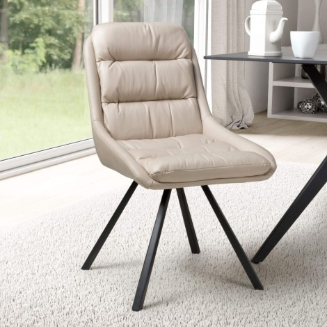 Pair Of - Arnhem - Cream - Leather Effect - Swivel Self Returning Dining Chair