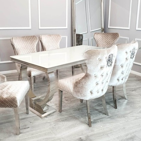 Arriana - White - 150cm/1.5m - Rectangular - Dining Table - Glass Top - Stainless Steel Circular Legs