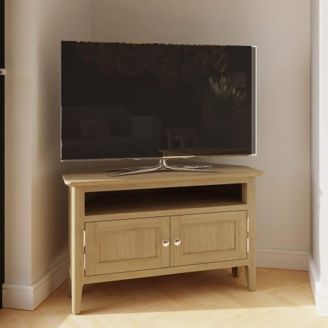 Arvid - Oak - Corner TV Unit - Open Shelf with 2 Doors - Contemporary Style 
