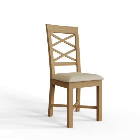 Arvid - Oak - Double Cross Back Dining Chair - Padded Fabric Seat - (Pair)