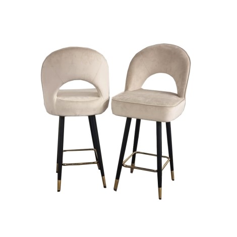 Astra - Cream Velvet - Curved Open Back - Bar Stool - Black Legs - Pair