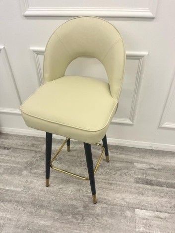 Astra - Cream Leather - Curved Open Back - Bar Stool - Black Legs - Pair