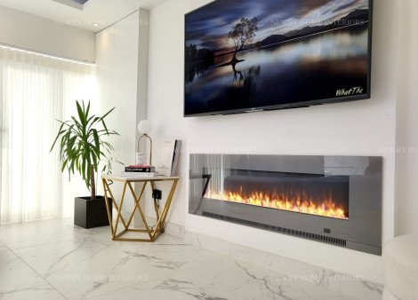 72" Grey Glass Media Wall Electric Fire Insert - 10 Colour LED Flames