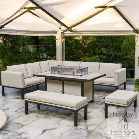 Ava Aluminium Fire Pit Corner Dining Set in Beige 