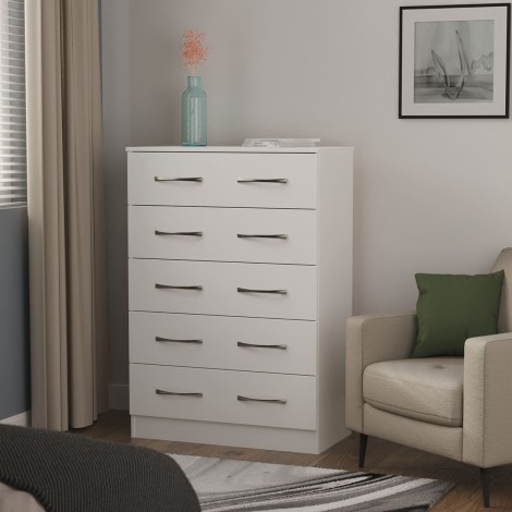 Avon - 5 Drawer - Wide Chest - White Matt Finish