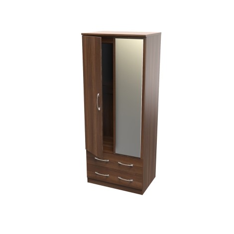 Avon - 2 Door 2 Drawer - Tall - Double - Mirrored Wardrobe - Noche Walnut Finish