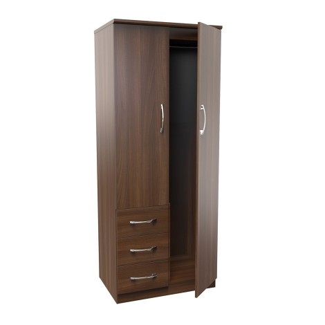 Avon - 2 Door 3 Drawer - Double - Plain Wardrobe - Noche Walnut Finish