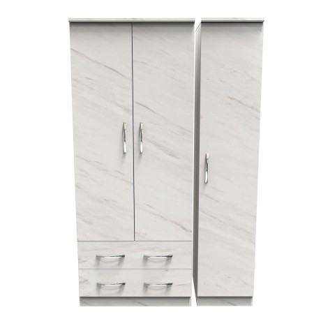 Avon - 3 Door 2 Drawer - Triple - Plain Wardrobe - White Marble Effect