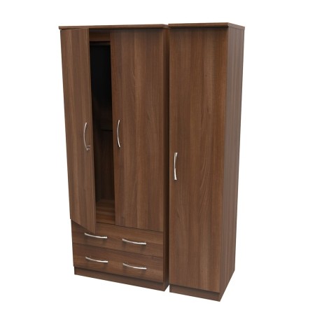 Avon - 3 Door 2 Drawer - Triple - Plain Wardrobe - Noche Walnut Finish