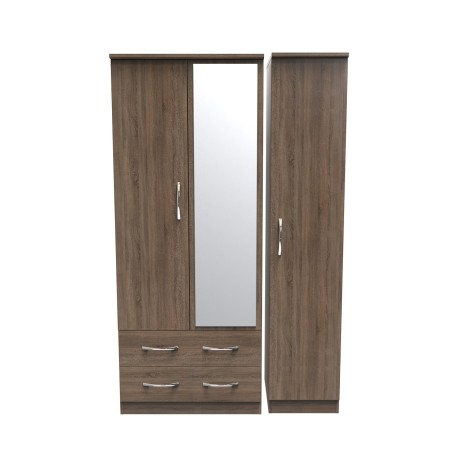 Avon - 3 Door 2 Drawer - Triple - Mirrored Wardrobe - Darkolino Finish