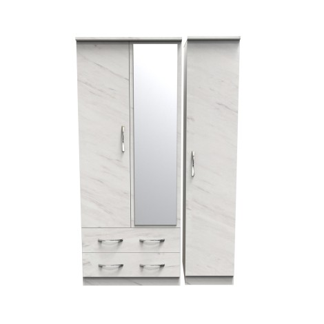 Avon - 3 Door 2 Drawer - Triple - Mirrored Wardrobe - White Marble Effect