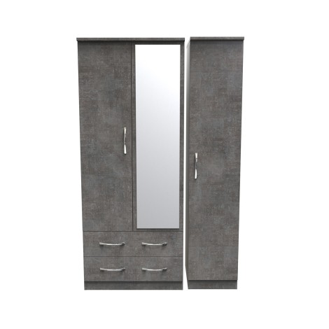 Avon - 3 Door 2 Drawer - Triple - Mirrored Wardrobe - Pewter Grey Finish