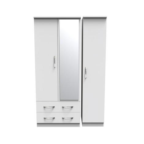 Avon - 3 Door 2 Drawer - Triple - Mirrored Wardrobe - White Matt Finish