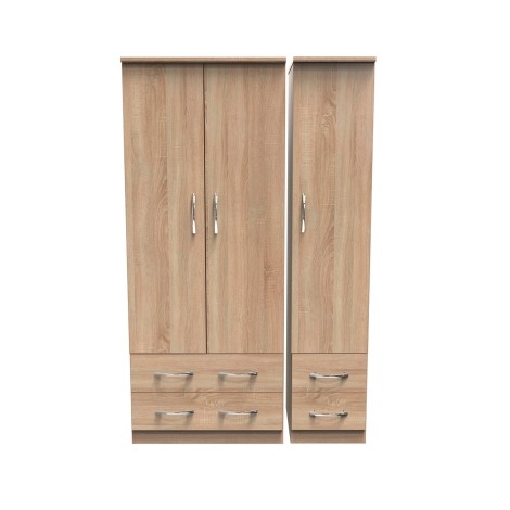 Avon - 3 Door 4 Drawer - Triple - Plain Wardrobe - Bardolino Oak Finish
